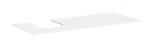 Weißes, flaches Panel mit linkem Ausschnitt, geeignet für Aufsatzwaschtische, von Hansgrohe. Oberfläche ist geschliffen und matt.
